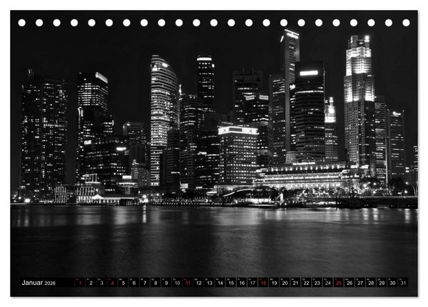 Produktbild: Singapur - Impressionen in schwarz - weiss (Tischkalender 2026 DIN A5 quer), CALVENDO Monatskalender
