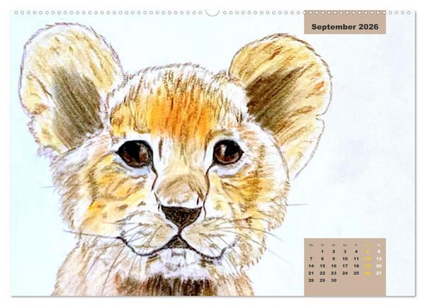 Produktbild: PortraiTierART Gro&szlig;katzen - Wundervolle Portraitzeichnungen (Wandkalender 2026 DIN A2 quer), CALVENDO Monatskalender