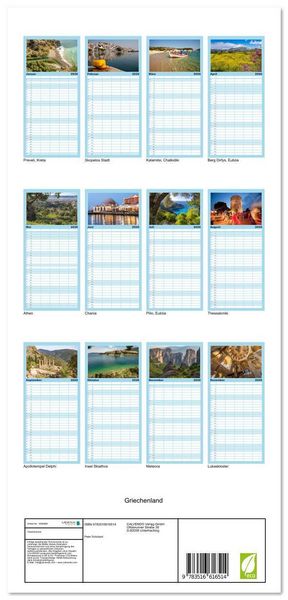 Produktbild: Familienplaner 2026 - Griechenland mit 5 Spalten (Wandkalender, 21 x 45 cm) CALVENDO