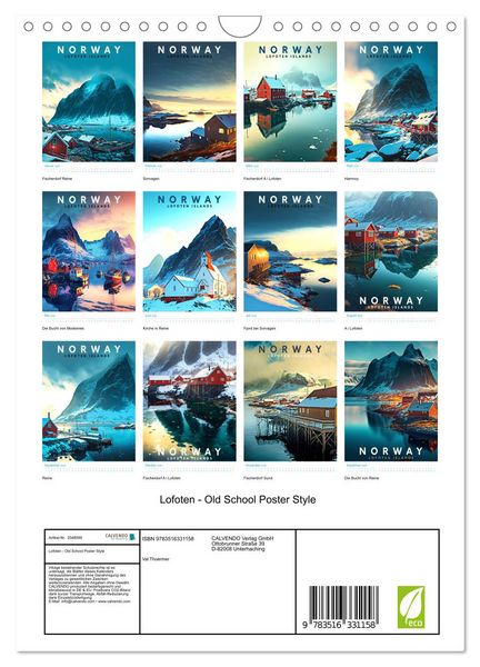 Produktbild: Lofoten - Old School Poster Style (Wandkalender 2026 DIN A4 hoch), CALVENDO Monatskalender