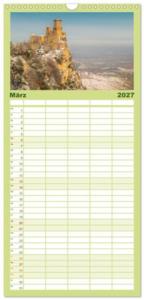 Produktbild: Familienplaner 2027 - San Marino Die &auml;lteste Republik der Welt mit 5 Spalten (Wandkalender, 21 x 45 cm) CALVENDO
