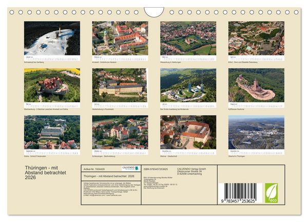 Produktbild: Th&uuml;ringen - mit Abstand betrachtet 2026 (Wandkalender 2026 DIN A4 quer), CALVENDO Monatskalender