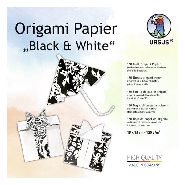 Produktbild: URSUS Falten Origami Papier Black & White, 15 x 15 cm, 120 Blatt