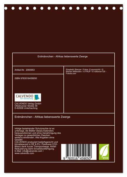 Produktbild: Erdm&auml;nnchen - Afrikas liebenswerte Zwerge (Tischkalender 2026 DIN A5 hoch), CALVENDO Monatskalender