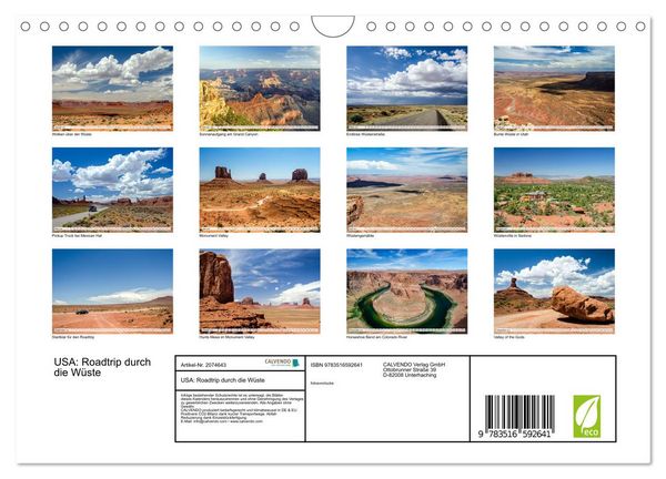 Produktbild: USA: Roadtrip durch die W&uuml;ste (Wandkalender 2026 DIN A4 quer), CALVENDO Monatskalender