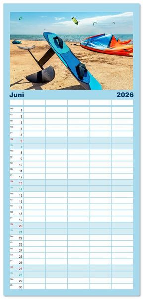 Produktbild: Familienplaner 2026 - Wingfoilen - fliegen &uuml;ber das Wasser mit 5 Spalten (Wandkalender, 21 x 45 cm) CALVENDO