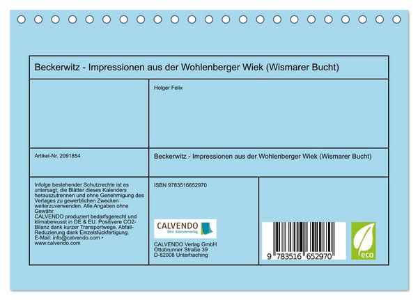 Produktbild: Beckerwitz - Impressionen aus der Wohlenberger Wiek (Wismarer Bucht) (Tischkalender 2026 DIN A5 quer), CALVENDO Monatskalender
