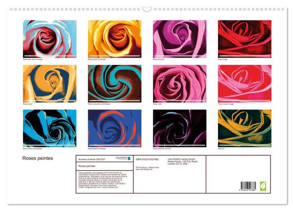 Produktbild: Roses peintes (Calendrier mural 2026 DIN A2 vertical), CALVENDO calendrier mensuel