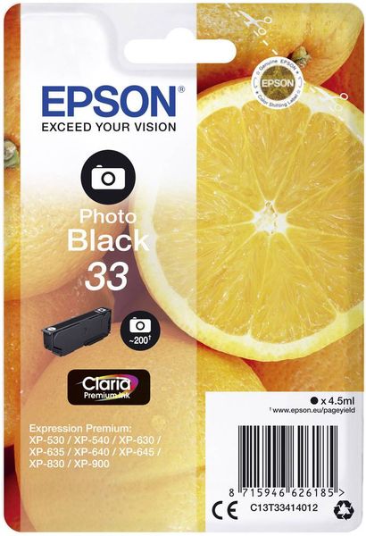 Epson Druckerpatrone T3341, 33 Original Foto Schwarz C13T33414012