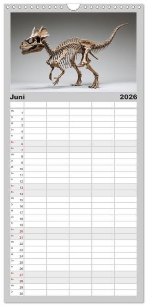 Produktbild: Familienplaner 2026 - Knochen der Giganten - Dinosaurier im Portr&auml;t mit 5 Spalten (Wandkalender, 21 x 45 cm) CALVENDO