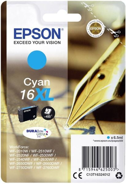 Epson Druckerpatrone T1632, 16XL Original Cyan C13T16324012