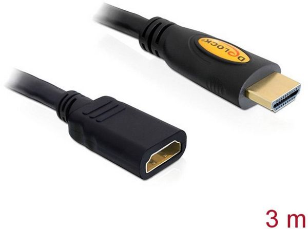 Produktbild: Delock HDMI Verl&auml;ngerungskabel HDMI-A Stecker, HDMI-A Buchse 3.00 m Schwarz 83081 4K UHD, vergoldete Steckkontakte HDMI-Kabel