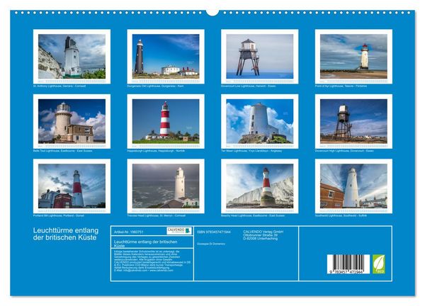 Produktbild: Leuchtt&uuml;rme entlang der britischen K&uuml;ste (hochwertiger Premium Wandkalender 2026 DIN A2 quer), Kunstdruck in Hochglanz