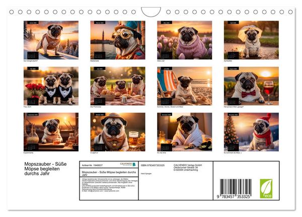 Produktbild: Mopszauber - S&uuml;&szlig;e M&ouml;pse begleiten durchs Jahr (Wandkalender 2026 DIN A4 quer), CALVENDO Monatskalender