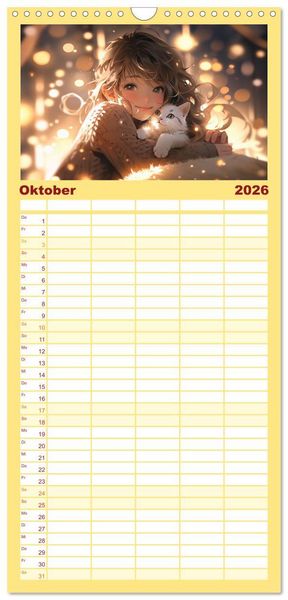 Produktbild: Familienplaner 2026 - Manga Tierliebe mit 5 Spalten (Wandkalender, 21 x 45 cm) CALVENDO