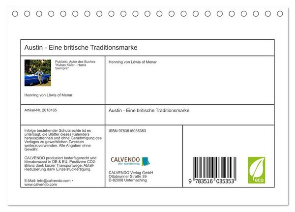 Produktbild: Austin - Eine britische Traditionsmarke (Tischkalender 2026 DIN A5 quer), CALVENDO Monatskalender