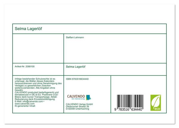 Produktbild: Selma Lagerl&ouml;f (Tischkalender 2026 DIN A5 quer), CALVENDO Monatskalender