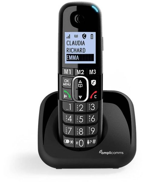 Amplicomms BigTel 1500 DECT-Mobilteil Freisprechen, für Hörgeräte kompatibel, Wahlwiederholung LED-Display Schwarz