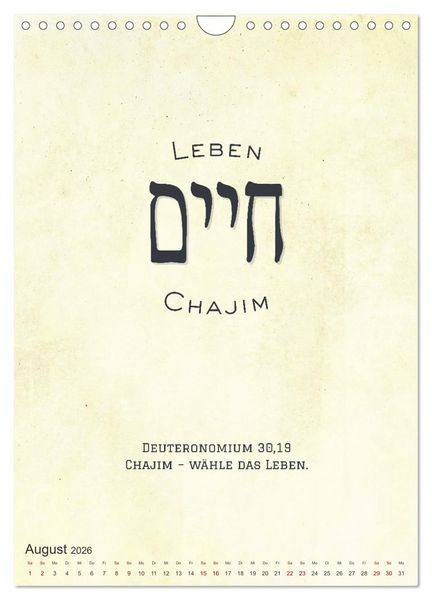 Produktbild: Hebr&auml;ische Lettern - Worte voller Licht und Weisheit (Wandkalender 2026 DIN A4 hoch), CALVENDO Monatskalender