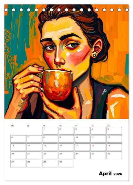 Produktbild: Kaffee trifft Kunst - Aromatische Pinselstriche (Tischkalender 2026 DIN A5 hoch), CALVENDO Monatskalender