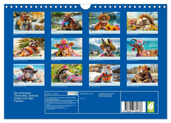 Produktbild: Die sch&ouml;nsten Tiermodels. Schicke Outfits und High Fashion (Wandkalender 2026 DIN A4 quer), CALVENDO Monatskalender