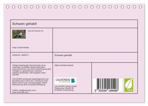 Produktbild: Schwein gehabt! (Tischkalender 2027 DIN A5 quer), CALVENDO Monatskalender