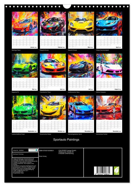 Produktbild: Sportauto Paintings (Wandkalender 2026 DIN A3 hoch), CALVENDO Monatskalender