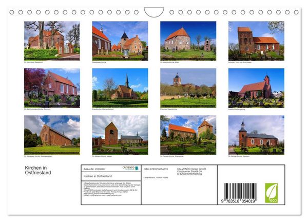 Produktbild: Kirchen in Ostfriesland (Wandkalender 2026 DIN A4 quer), CALVENDO Monatskalender