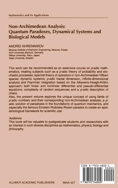 Produktbild: Non-Archimedean Analysis: Quantum Paradoxes, Dynamical Systems and Biological Models