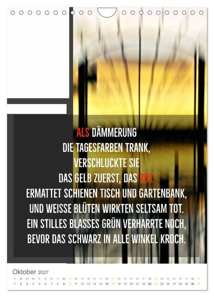 Produktbild: Tagesfarben - Poesie in Wort und Bild (Wandkalender 2027 DIN A4 hoch), CALVENDO Monatskalender