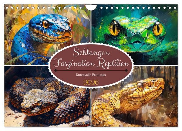 Produktbild: Schlangen. Faszination Reptilien. Kunstvolle Paintings (Wandkalender 2026 DIN A4 quer), CALVENDO Monatskalender