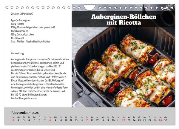 Produktbild: Rezepte f&uuml;r die Hei&szlig;luftfritteuse - vegetarisch, schnell und einfach (Wandkalender 2026 DIN A4 quer), CALVENDO Monatskalender