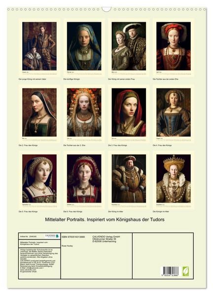 Produktbild: Mittelalter Portraits. Inspiriert vom K&ouml;nigshaus der Tudors (Wandkalender 2026 DIN A2 hoch), CALVENDO Monatskalender