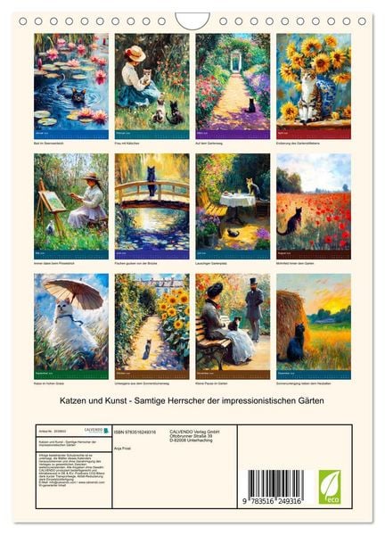 Produktbild: Katzen und Kunst - Samtige Herrscher der impressionistischen G&auml;rten (Wandkalender 2026 DIN A4 hoch), CALVENDO Monatskalender