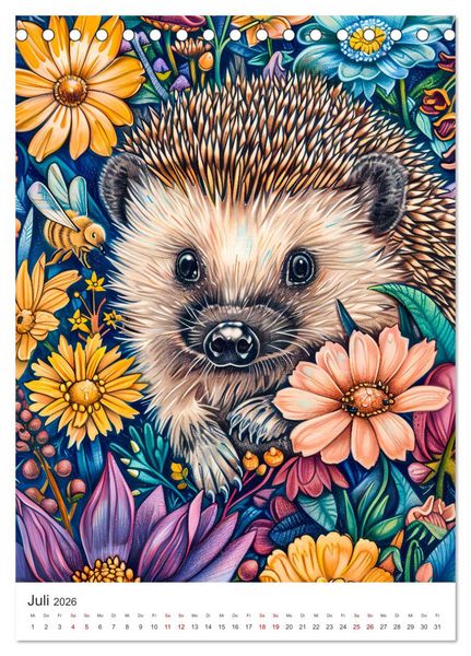 Produktbild: Tierkinder - Niedliche illustrierte Wildtiere in Wald und Flur (Tischkalender 2026 DIN A5 hoch), CALVENDO Monatskalender