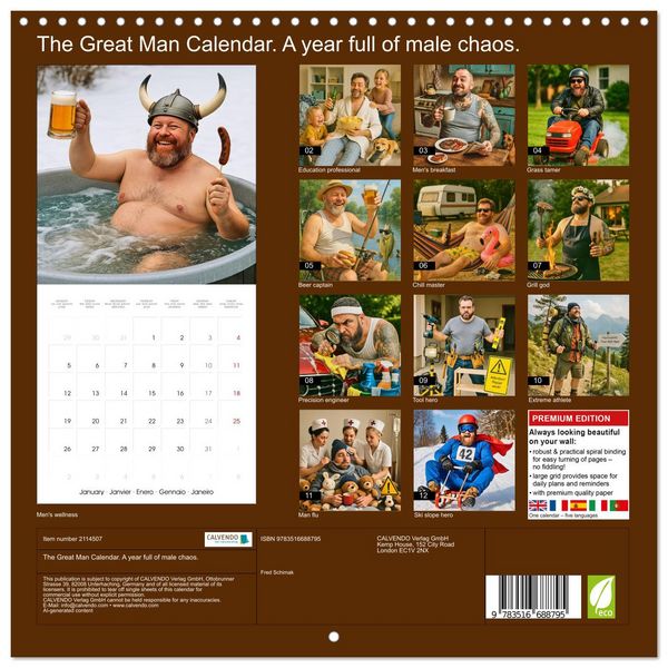 Produktbild: The Great Man Calendar. A year full of male chaos. (Wall Calendar 2026 12 &times; 12 Inch) CALVENDO 12 Month Wall Calendar
