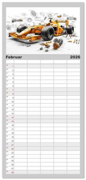 Produktbild: Familienplaner 2026 - Rennwagen - Design Studien mit 5 Spalten (Wandkalender, 21 x 45 cm) CALVENDO