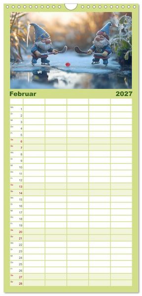 Produktbild: Familienplaner 2027 - Sportliche Gartenzwerge mit 5 Spalten (Wandkalender, 21 x 45 cm) CALVENDO