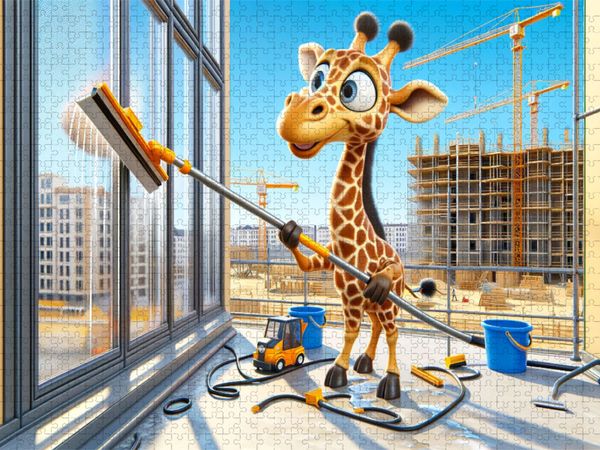 Produktbild: CALVENDO Puzzle Die geschickte Giraffe als Fensterputzer: Hoch hinaus f&uuml;r klare Sicht | 2000 Teile Lege-Gr&ouml;&szlig;e 90x67cm Foto-Puzzle f&uuml;r gl&uuml;ckliche Stund