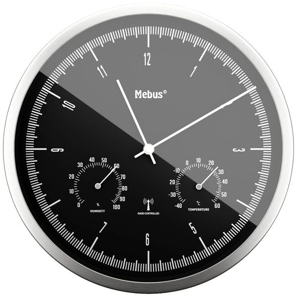 Produktbild: Mebus 19777 Funk Wanduhr 25cm x 50mm Silber Leisegang-Uhrwerk