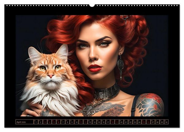 Produktbild: Geheimnisvolle Katzenfrauen (hochwertiger Premium Wandkalender 2026 DIN A2 quer), Kunstdruck in Hochglanz
