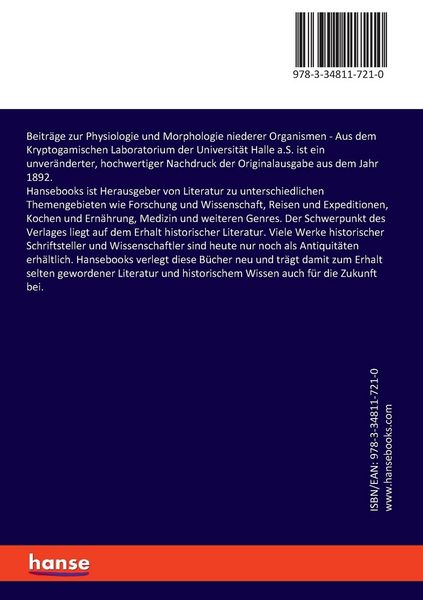 Produktbild: Beitr&auml;ge zur Physiologie und Morphologie niederer Organismen