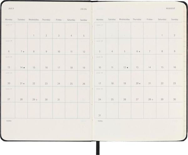 Produktbild: Moleskine 18 Monate Wochenkalender 2025/2026, P/A6, 1 Wo = 2 Seiten, Horizontal, Fester Einband, Schwarz