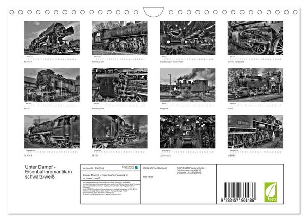 Produktbild: Unter Dampf - Eisenbahnromantik in schwarz-wei&szlig; (Wandkalender 2026 DIN A4 quer), CALVENDO Monatskalender