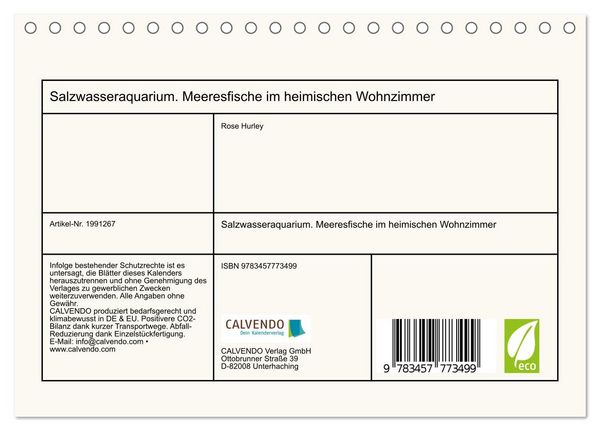 Produktbild: Salzwasseraquarium. Meeresfische im heimischen Wohnzimmer (Tischkalender 2026 DIN A5 quer), CALVENDO Monatskalender