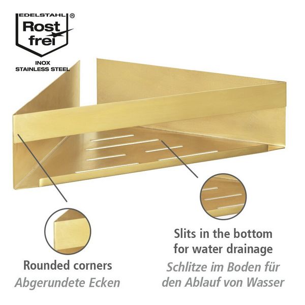 Produktbild: Turbo-Loc&reg; Eckablage Mod. Genova Gold Matt, befestigen ohne Bohren mit Spezial-Klebepad
