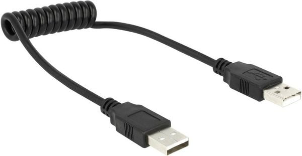 Produktbild: Delock USB-Kabel USB 2.0 USB-A Stecker, USB-A Stecker 0.60 m Schwarz Spiralkabel 1937078