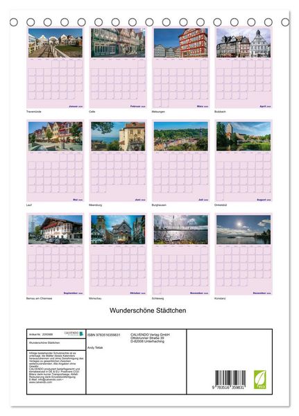 Produktbild: Wundersch&ouml;ne St&auml;dtchen (Tischkalender 2026 DIN A5 hoch), CALVENDO Monatskalender