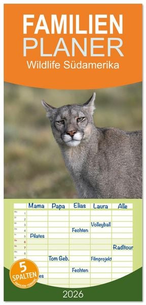 Produktbild: Familienplaner 2026 - Wildlife S&uuml;damerika mit 5 Spalten (Wandkalender, 21 x 45 cm) CALVENDO