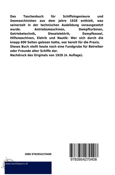 Produktbild: Taschenbuch f&uuml;r Schiffsingenieure und Seemaschinisten
